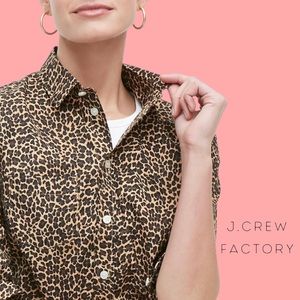 Animal print cotton button-up button-down blouse for work or play J.Crew Factory